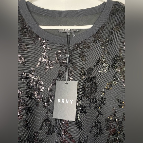 DKNY Black Bold Blooms Sequined Dress MSRP $139 🆕 - Picture 4 of 8